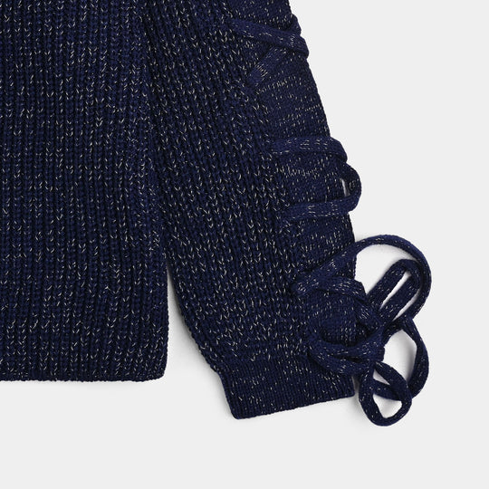 Girls Acrylic-Feather Lurex Sweater-NAVY