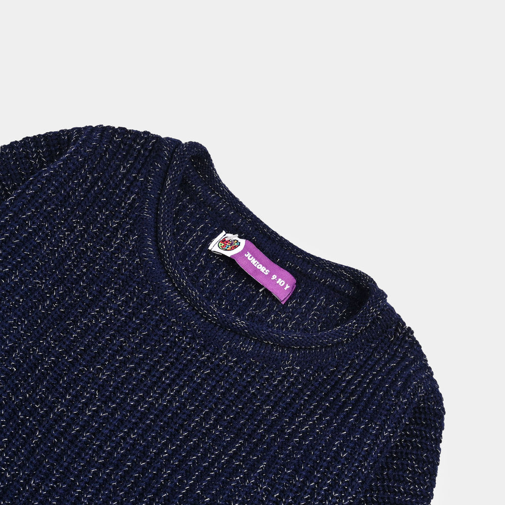 Girls Acrylic-Feather Lurex Sweater-NAVY