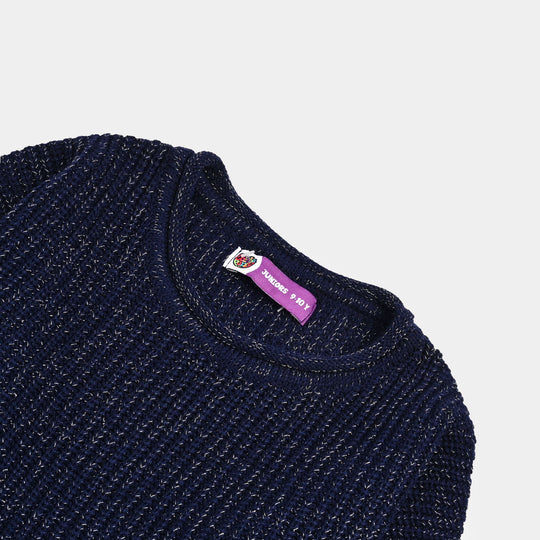 Girls Acrylic-Feather Lurex Sweater-NAVY