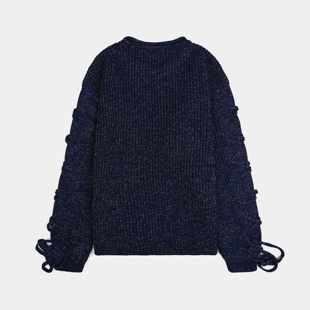 Girls Acrylic-Feather Lurex Sweater-NAVY