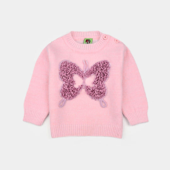 Infant Girls Acrylic-Crystal Feather Sweater-Butterfly-L.Pink