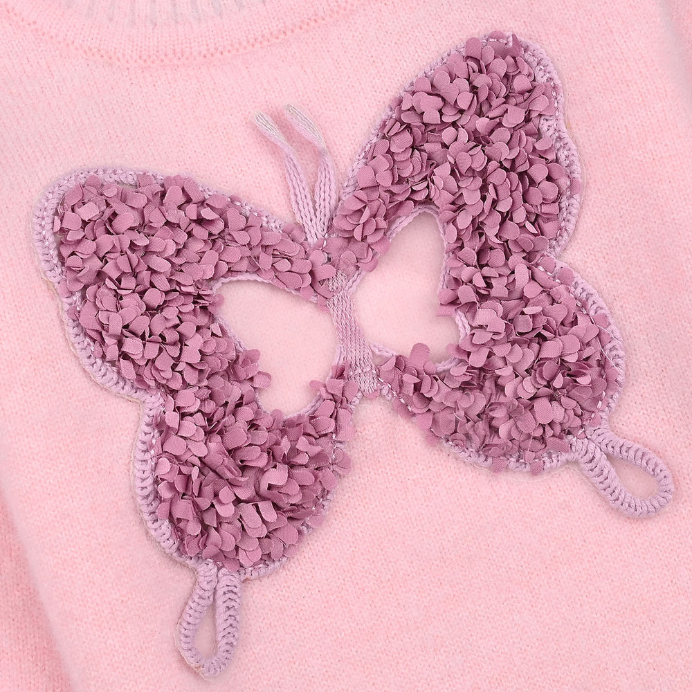 Infant Girls Acrylic-Crystal Feather Sweater-Butterfly-L.Pink