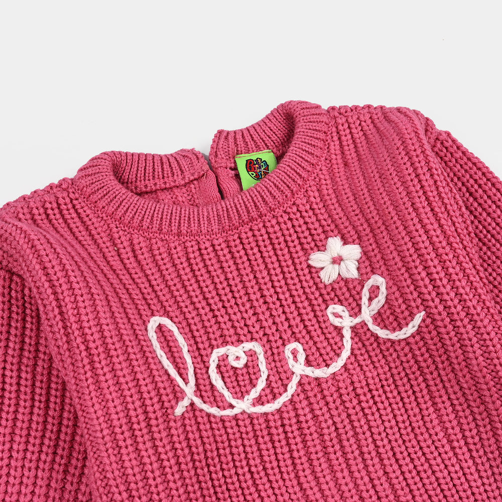 Infant Girls Acrylic Sweater-Love EMB-H.Pink