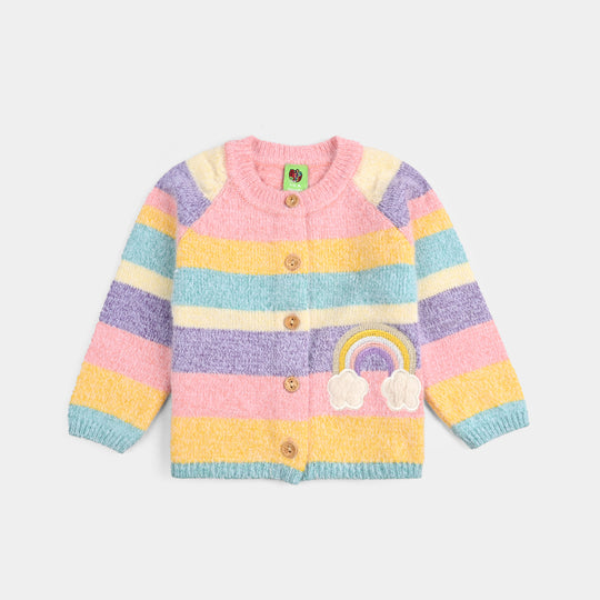 Infant Girls Acrylic-Feather Lurex Sweater-Multi Feather - Multi