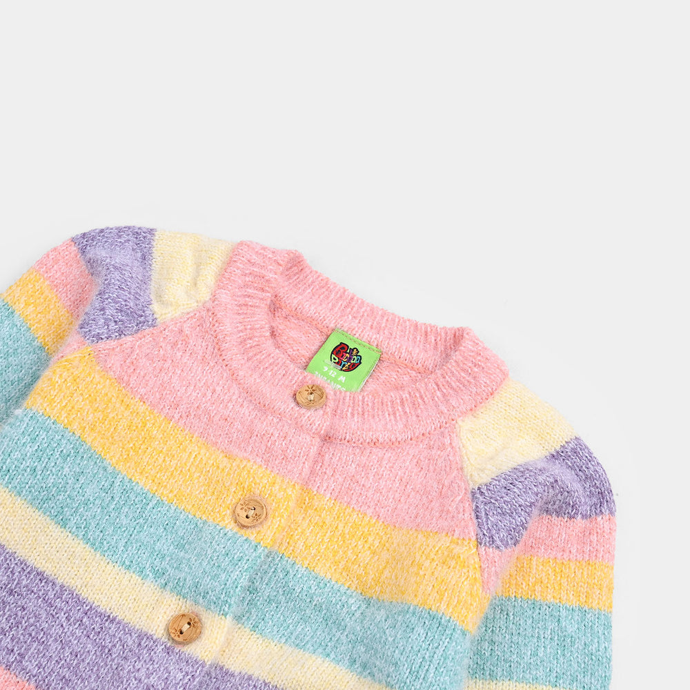 Infant Girls Acrylic-Feather Lurex Sweater-Multi Feather - Multi