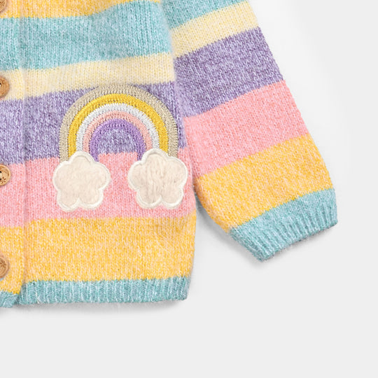 Infant Girls Acrylic-Feather Lurex Sweater-Multi Feather - Multi