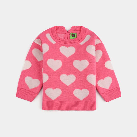 Infant Girls Acrylic-Feather Lurex Sweater-Feather Heart-Pink