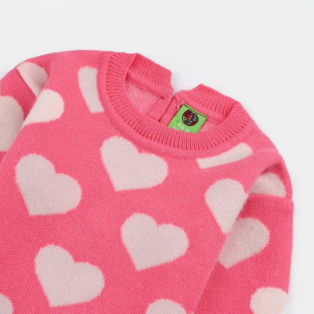 Infant Girls Acrylic-Feather Lurex Sweater-Feather Heart-Pink