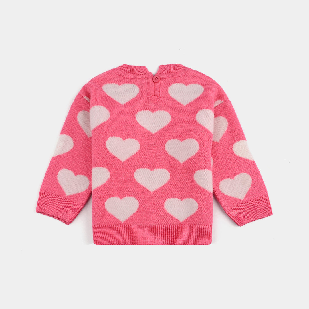 Infant Girls Acrylic-Feather Lurex Sweater-Feather Heart-Pink