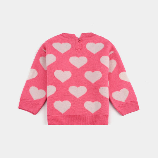 Infant Girls Acrylic-Feather Lurex Sweater-Feather Heart-Pink