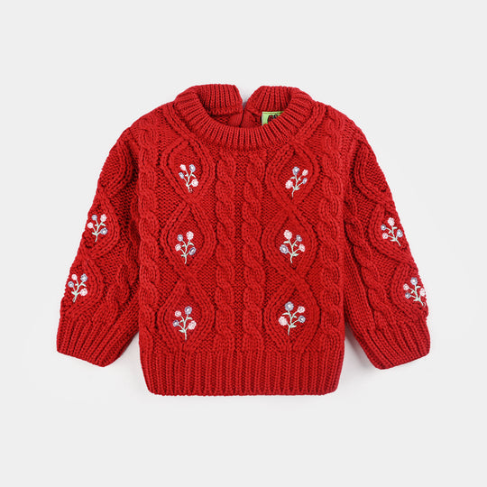 Infant Girls Acrylic Sweater Garden-RED