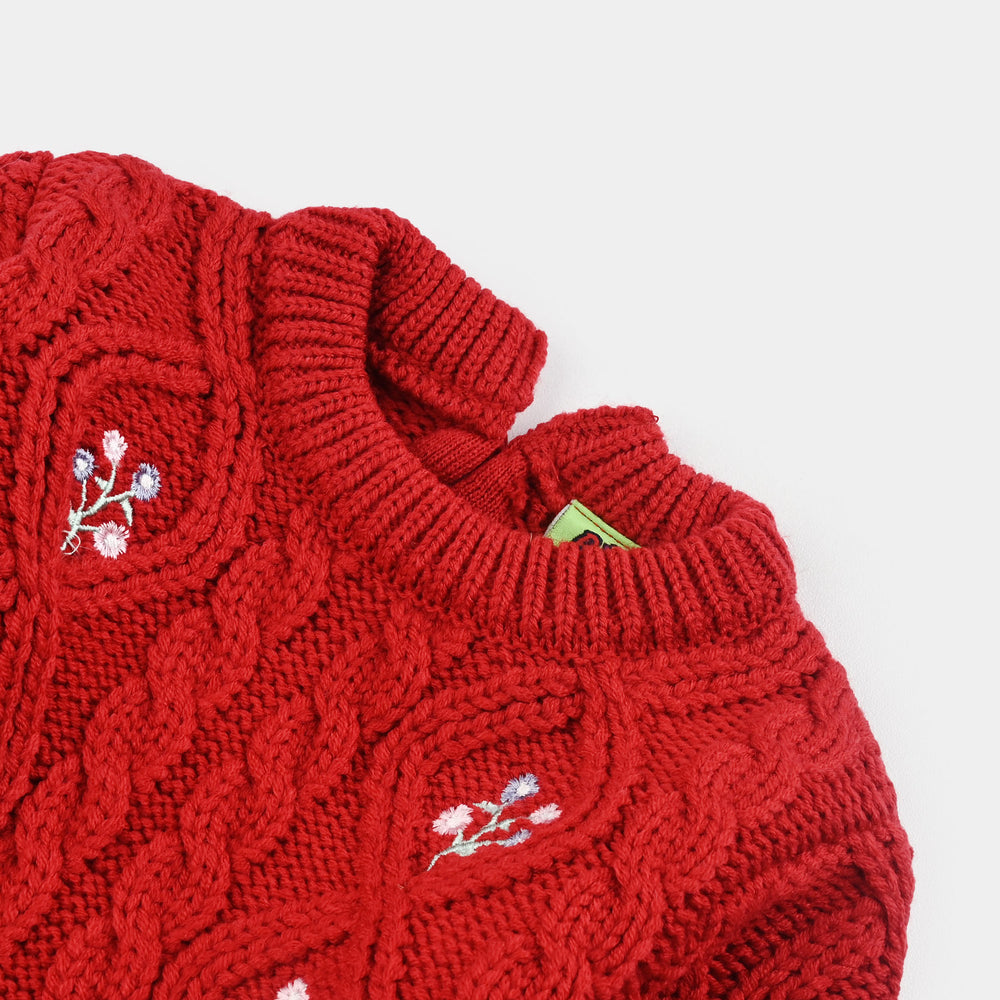 Infant Girls Acrylic Sweater Garden-RED