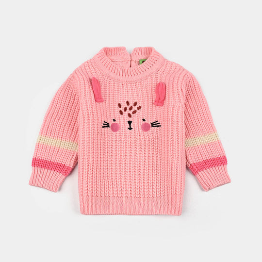 Infant Girls Acrylic Sweater-Cute Face - Pink