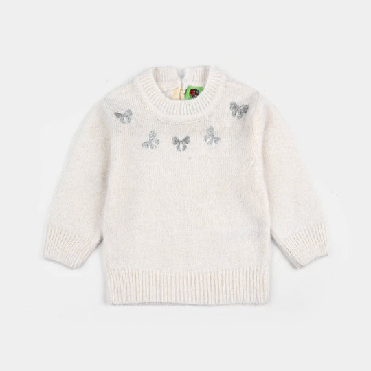 Infant Girls Acrylic-Feather Lurex Sweater-Lurex Bow - Off White