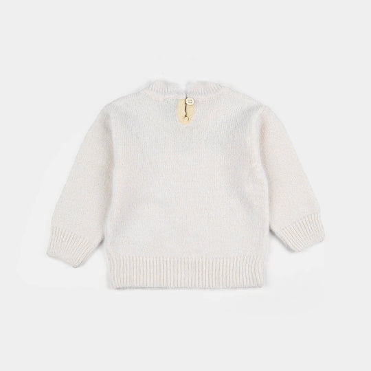 Infant Girls Acrylic-Feather Lurex Sweater-Lurex Bow - Off White
