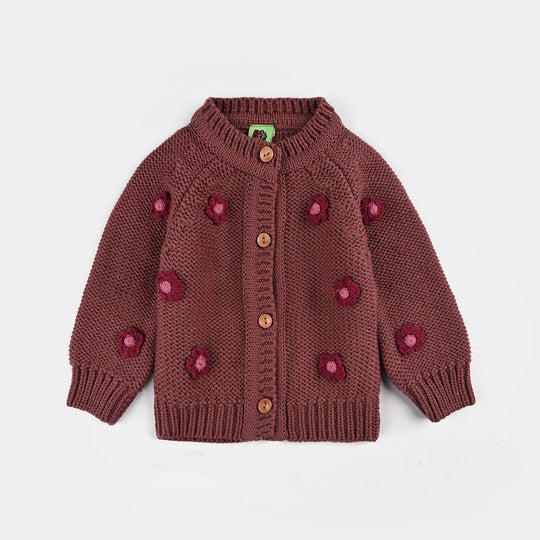 Infant Girls Acrylic Sweater-Flower Bunch-Brown