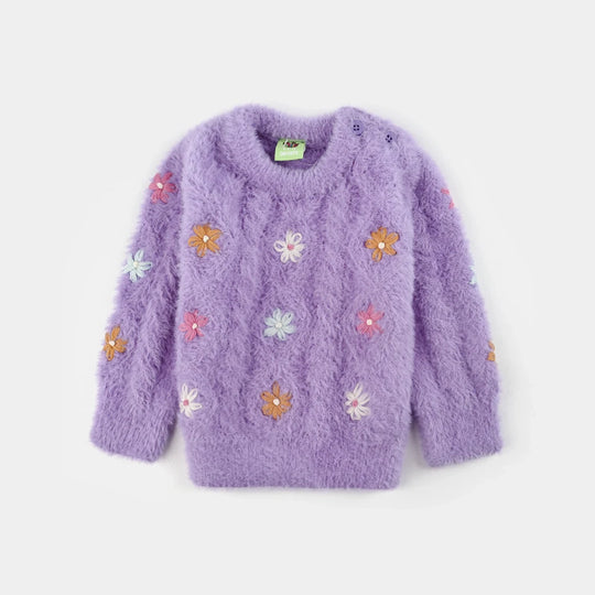 Infant Girls Feather yarn Sweater Flower Fusion-Purple