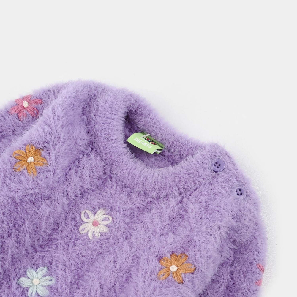 Infant Girls Feather yarn Sweater Flower Fusion-Purple