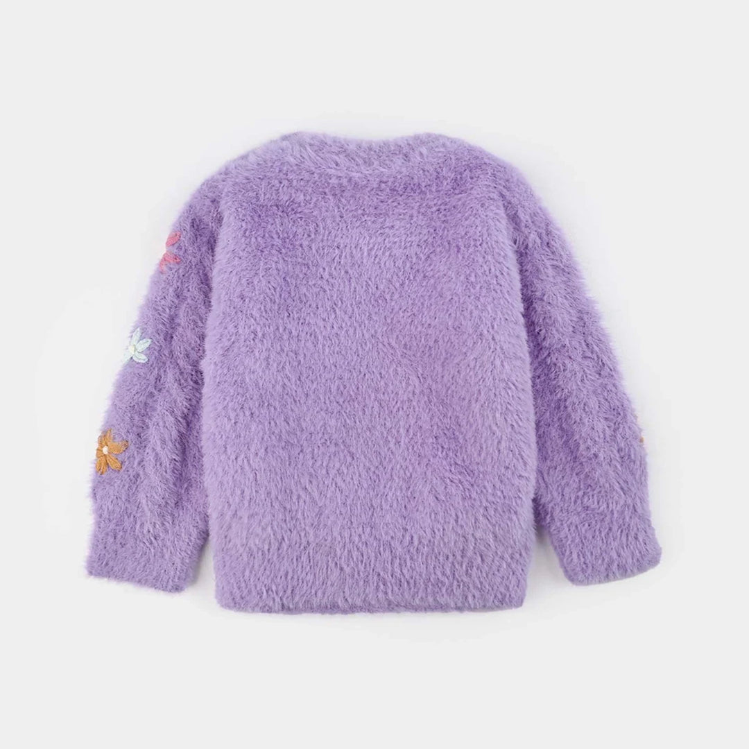 Infant Girls Feather yarn Sweater Flower Fusion-Purple