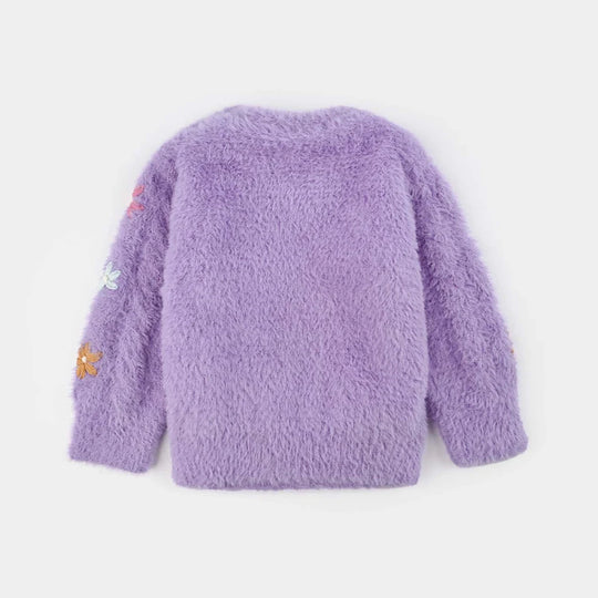 Infant Girls Feather yarn Sweater Flower Fusion-Purple