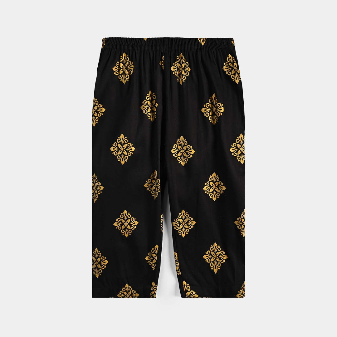 Infant Girls Cotton Printed Pant-BLACK