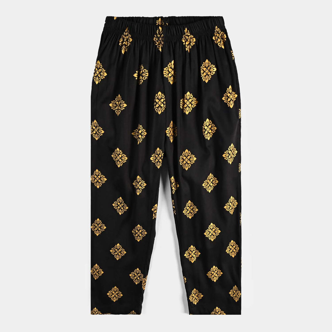 Girls Cotton Printed Pant-BLACK