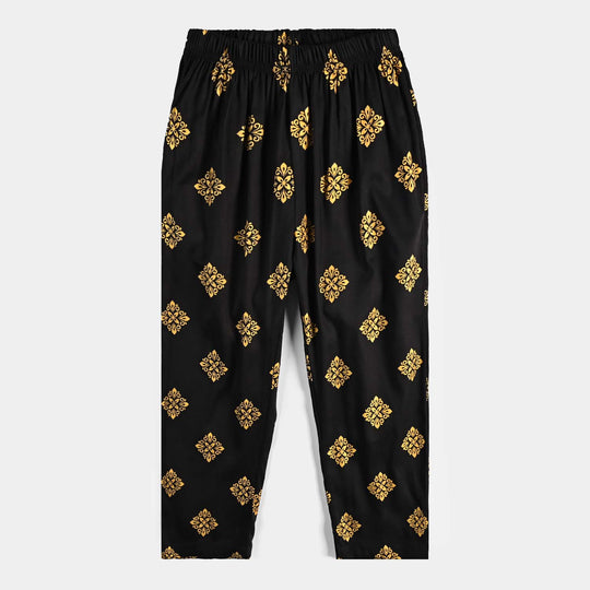 Girls Cotton Printed Pant-BLACK