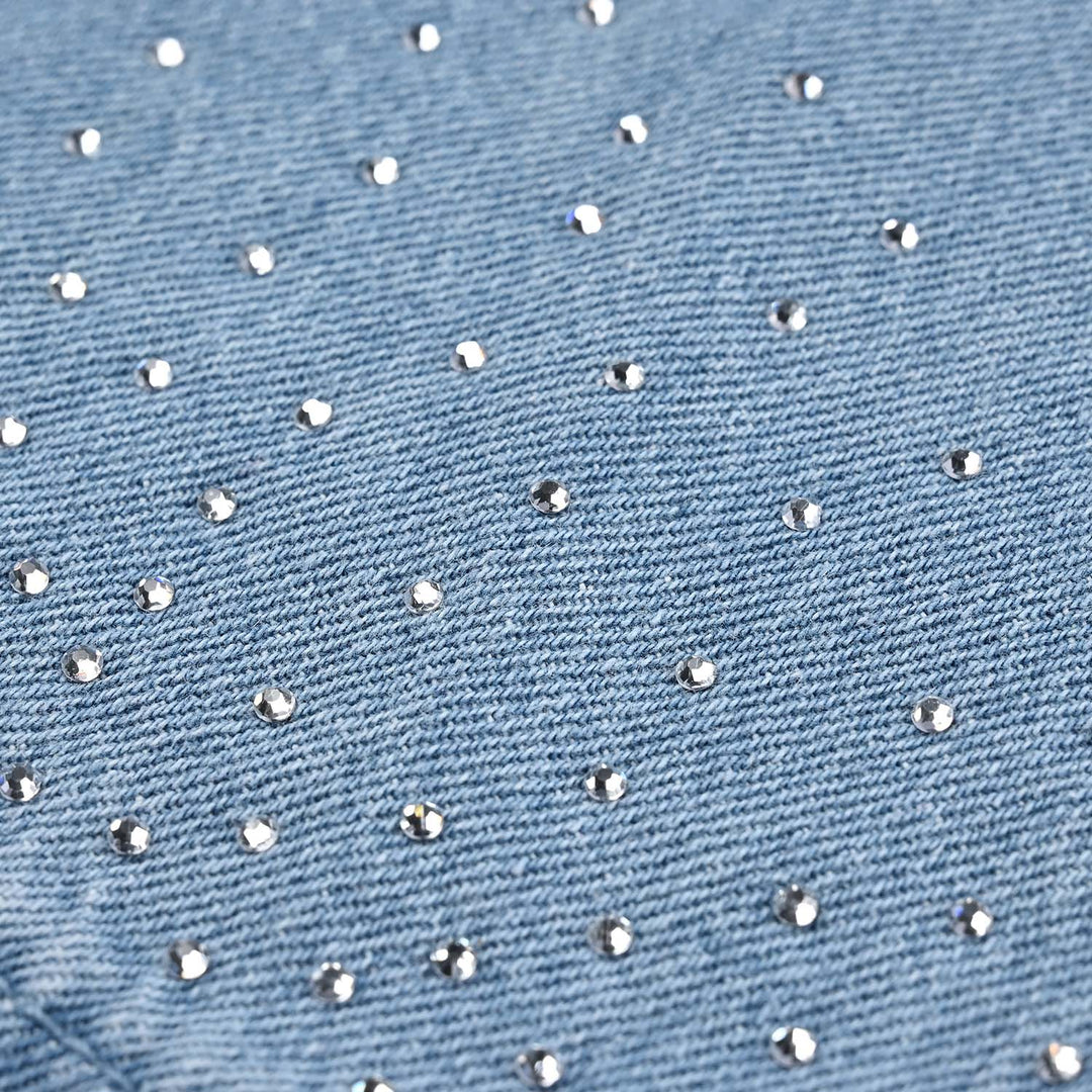 Girls Denim Pant Studs-Mid Blue