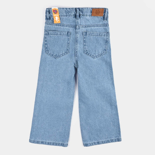 Girls Denim Pant Studs-Mid Blue