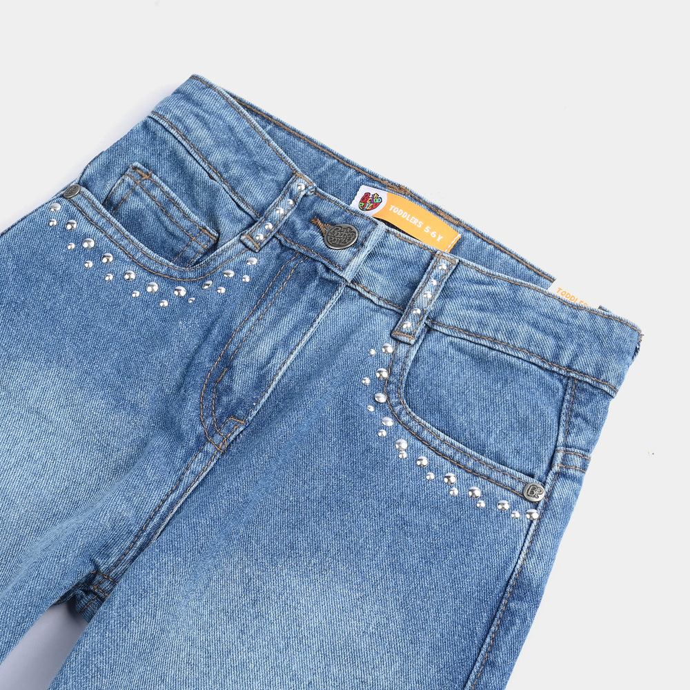 Girls Denim Stretch Pant Fancy Loops-LT.Blue
