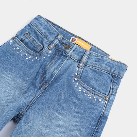 Girls Denim Stretch Pant Fancy Loops-LT.Blue