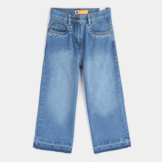 Girls Denim Stretch Pant Fancy Loops-LT.Blue
