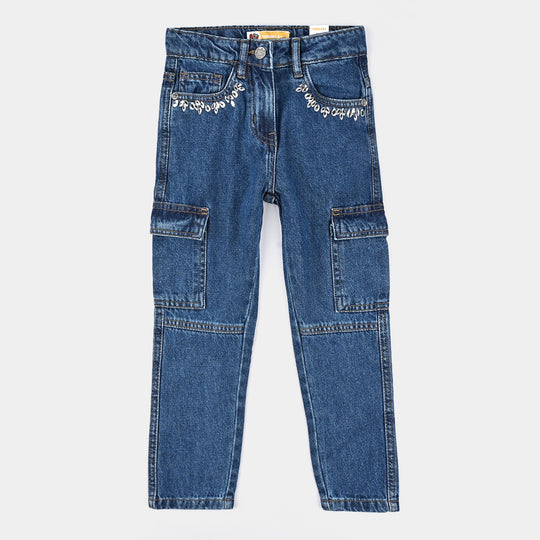Girls Denim Stretch Pant Cargo Style-LT.Blue
