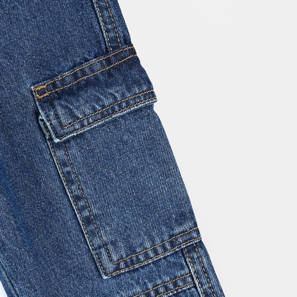 Girls Denim Stretch Pant Cargo Style-LT.Blue