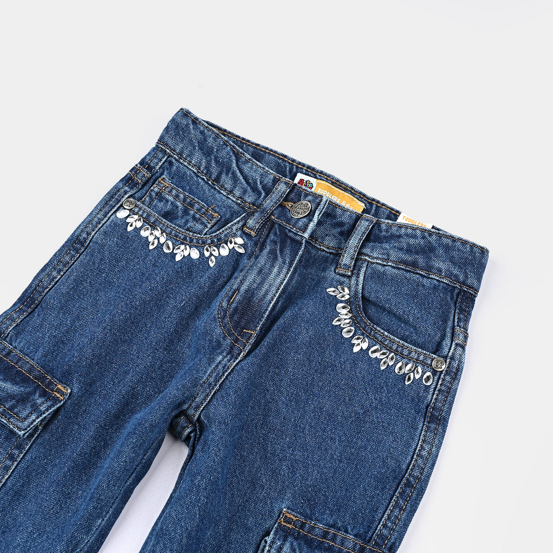 Girls Denim Stretch Pant Cargo Style-LT.Blue