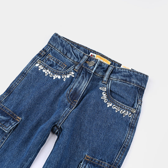 Girls Denim Stretch Pant Cargo Style-LT.Blue