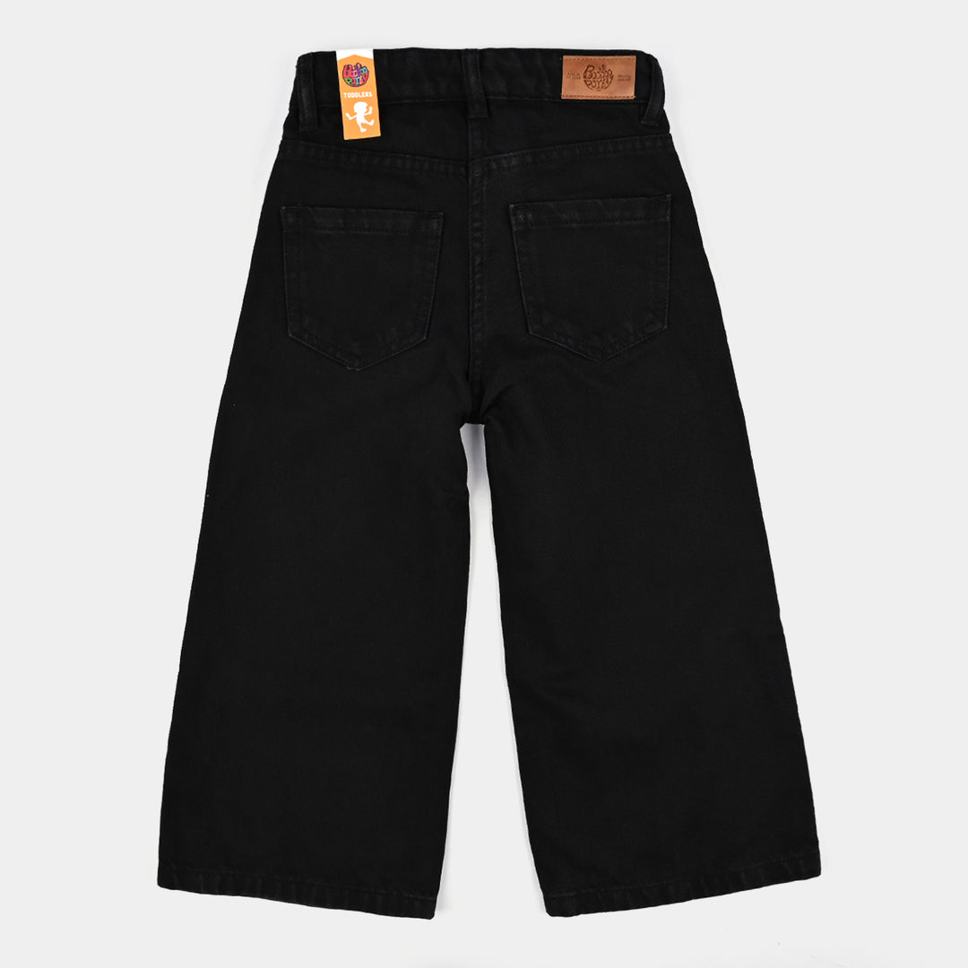 Girls Denim rigid Pant Star And Circles-BLACK