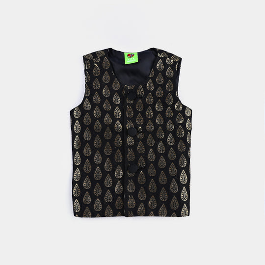 Infant Poly Viscose Waist coat (Golden Motif)-BLACK