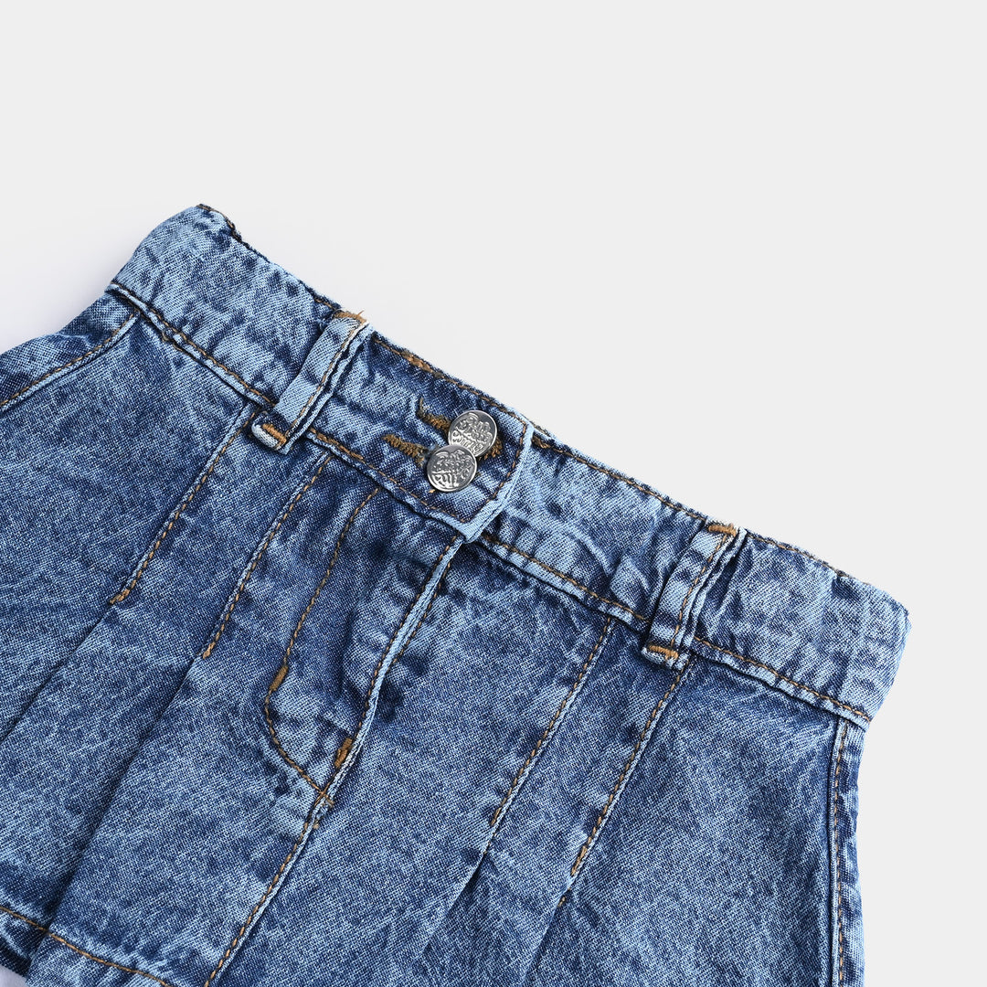 Infant Girls Denim rigid Skirt Pleats-Ice Blue