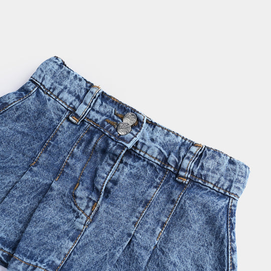 Infant Girls Denim rigid Skirt Pleats-Ice Blue