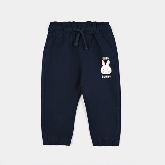 Infant Girls Cotton Twill Pant Cute Bunny-Navy Blue