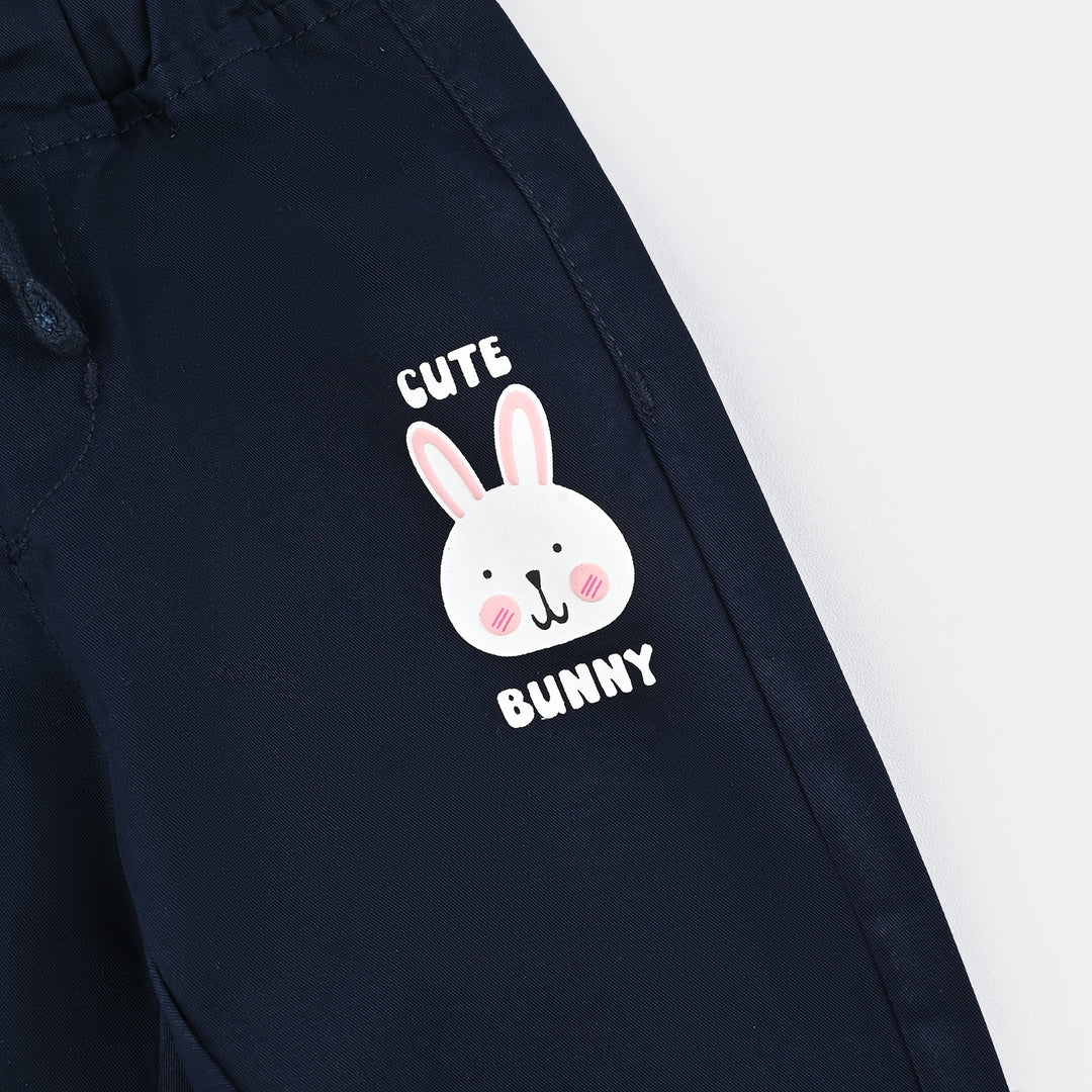 Infant Girls Cotton Twill Pant Cute Bunny-Navy Blue