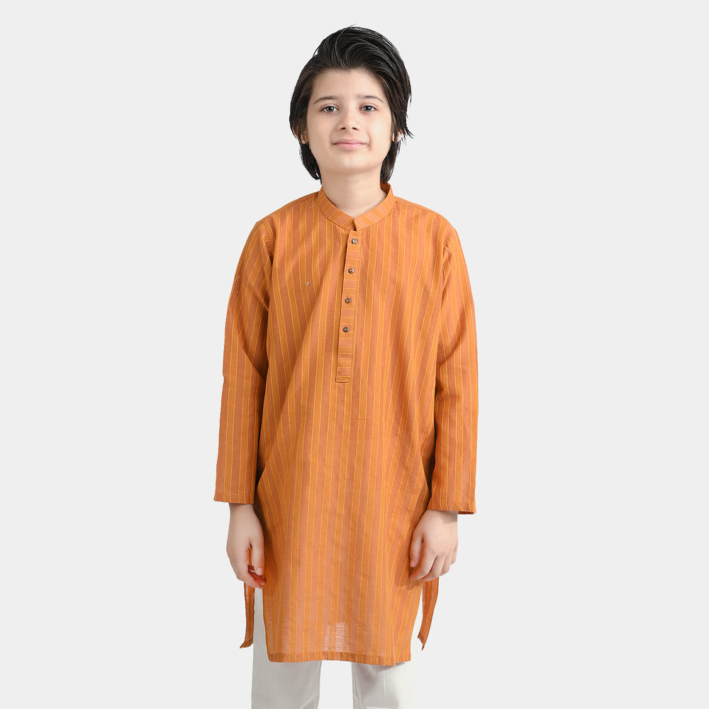 Boys Jacquard Kurta (Running Stitch)-BROWN