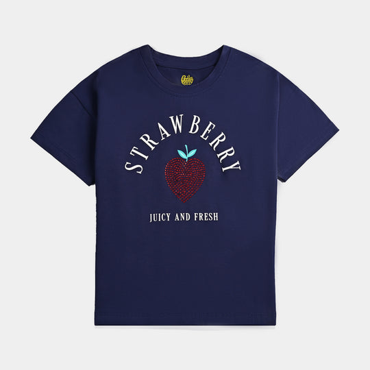 Girls Lycra Jersey T-Shirt H/S STRAWBERRY-NAVY