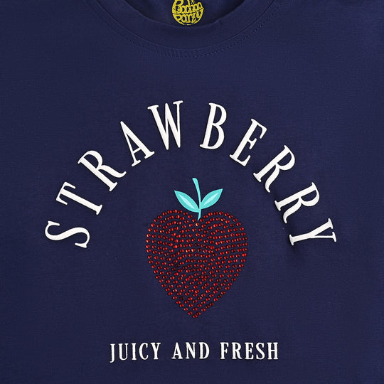 Girls Lycra Jersey T-Shirt H/S STRAWBERRY-NAVY