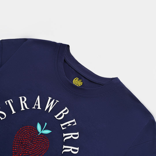 Girls Lycra Jersey T-Shirt H/S STRAWBERRY-NAVY