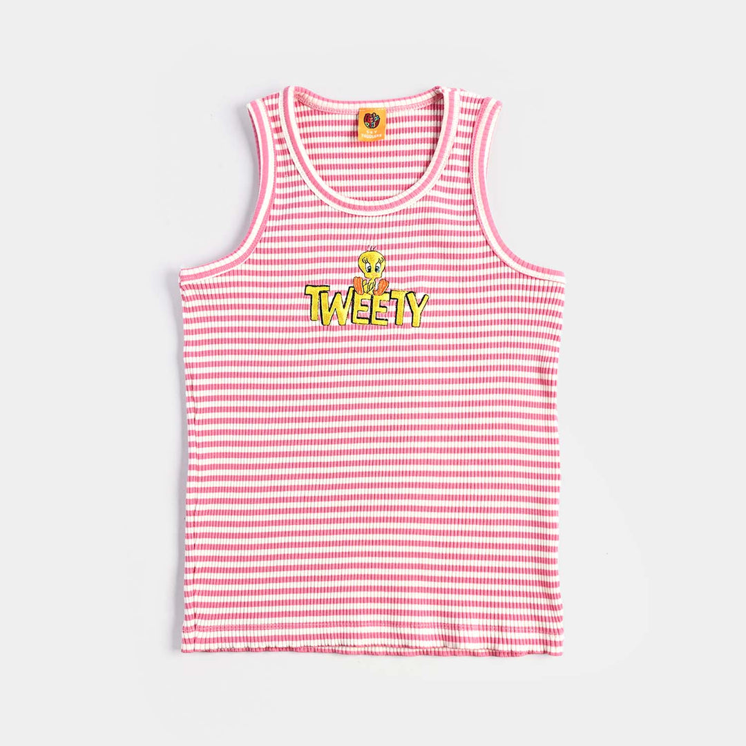 Girls Cotton Jersey Sando -Red/White