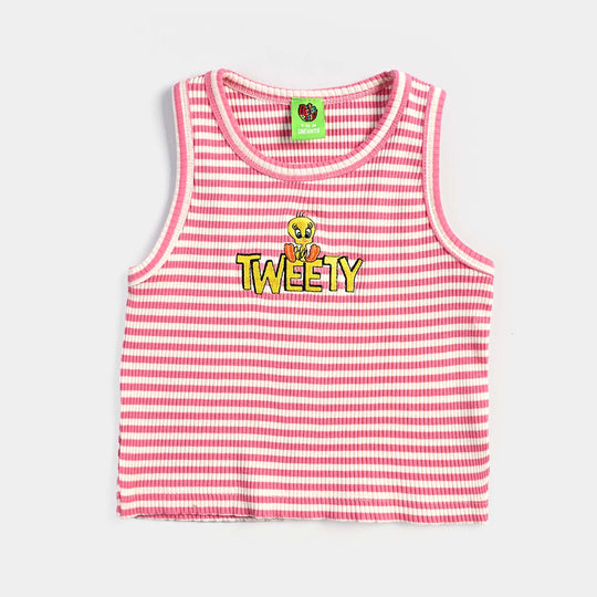 Infant Girls Cotton Jersey Sando-Red/White