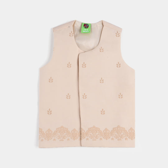 Infant Boys Cotton Poplin 3 Piece Suit (Puff Print)-BEIGE