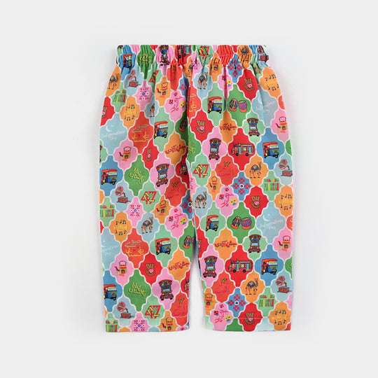 Infant Girls Poly Net Printed 2Pcs RikShaw-Multi